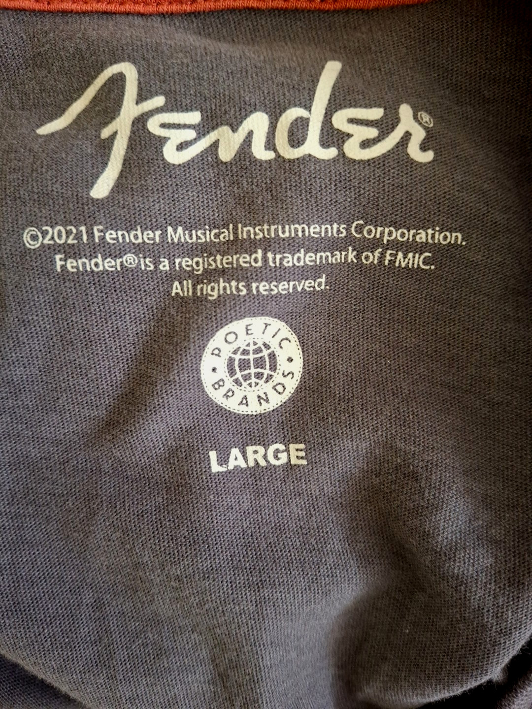 Fender Distressed Guitar Logo Graphic T-Shirt Retro Music Band Grey Large A283