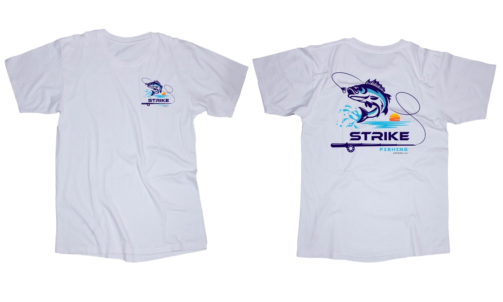 STRIKE Fishing white t-shirt Bass Fish Apparel Co. Boating Sunset