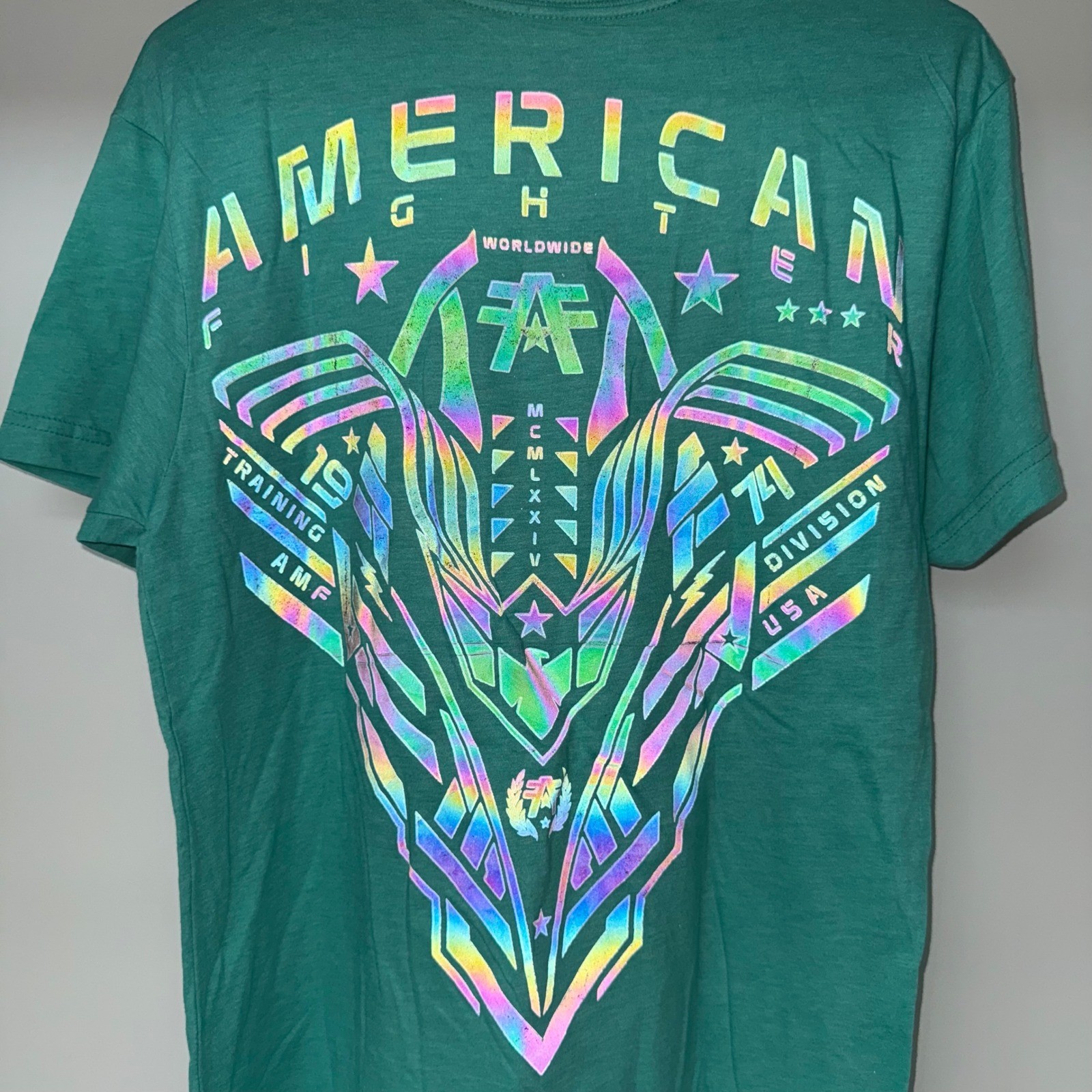 American Fighter Large Aqua Blue Foil Print Buckle Exclusive Reflective BKE MMA