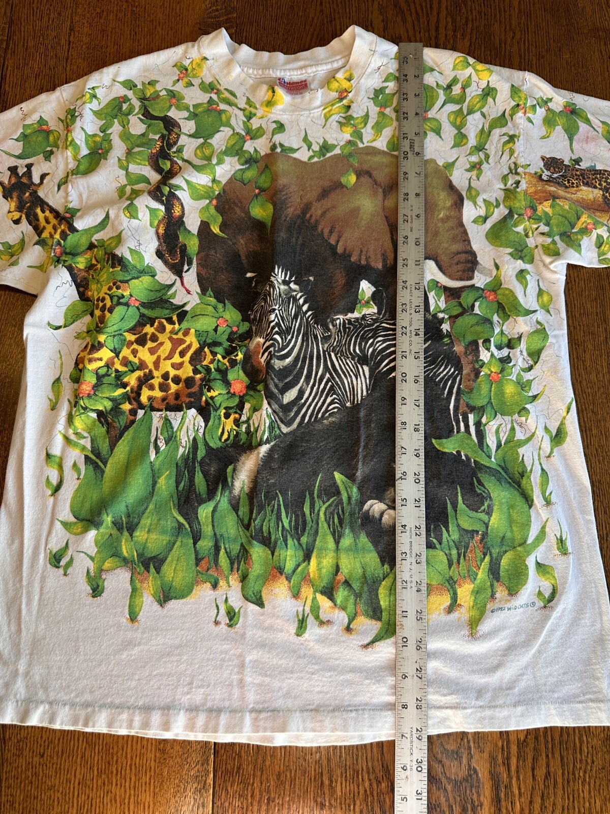 Vtg Wild Oats Shirt Tshirt Tee Jungle AOP XL Made USA Animal Single Stitch