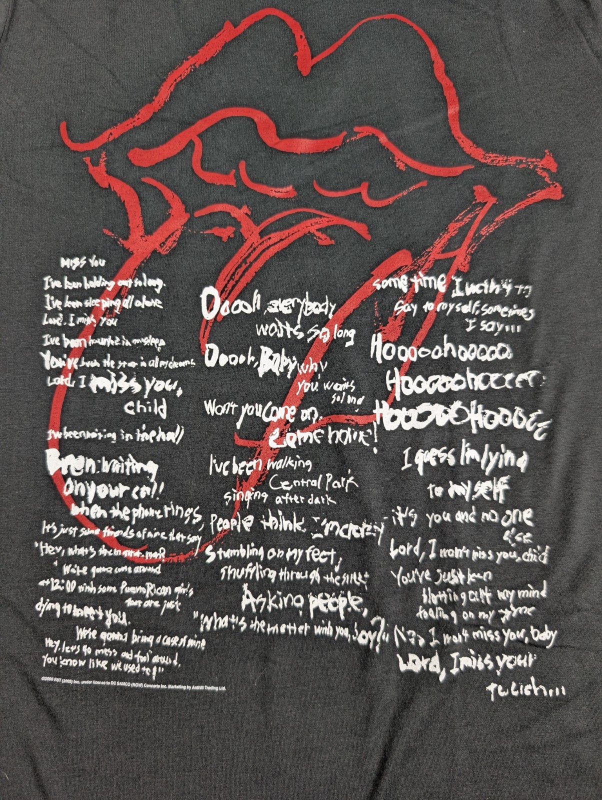 NOS Vintage Rolling Stones Miss You Lyrics T-Shirt Black Tagged Large 18.5×26.5