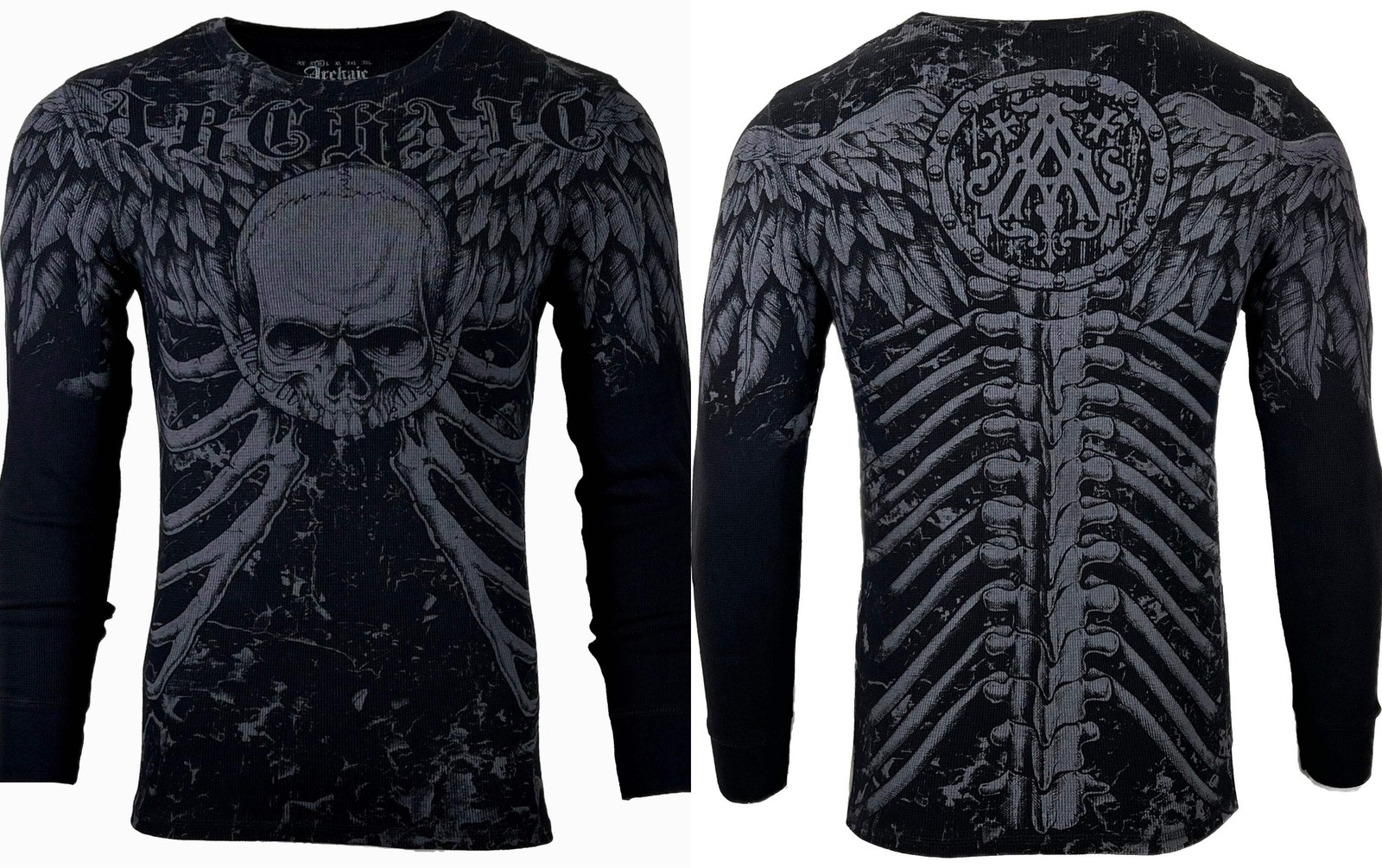 Xtreme Couture by Affliction Men&rsquo;s Thermal Shirt COLLISON Skull Biker Black