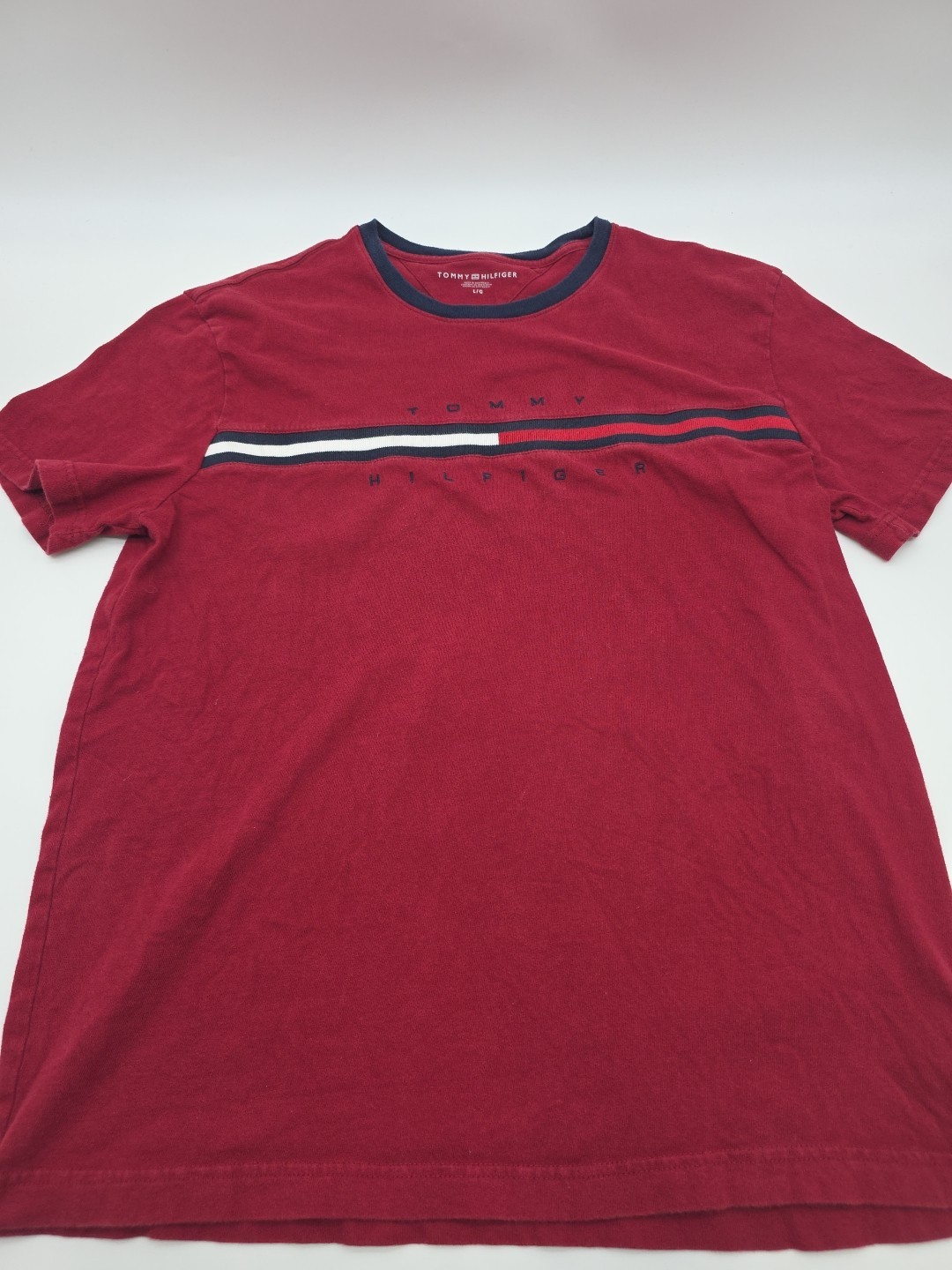 Tommy Hilfiger T-Shirt Men Large Red Embroidered Cotton Tee.#46171
