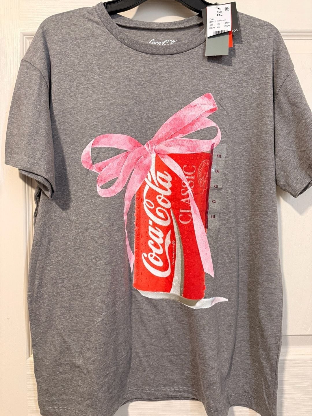 Coca-Cola Classic Gray T-Shirt with Pink Bow Graphic