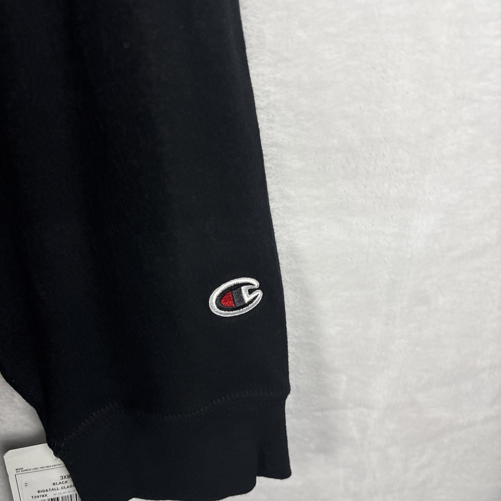 Champion Classic Tagless Big & Tall Long Sleeve T-Shirt Size 3XB Black NWT
