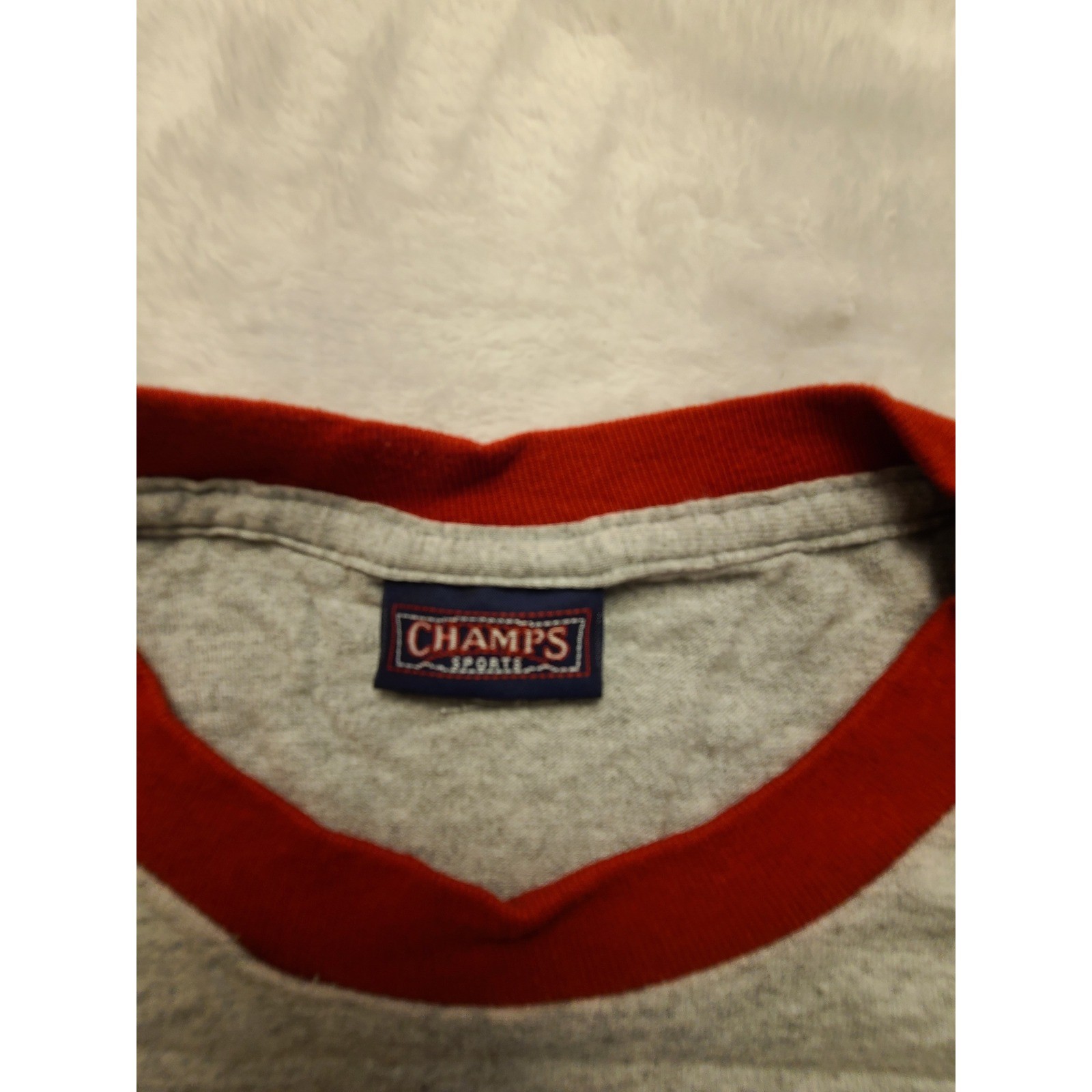 Champs Sports Men&rsquo;s Ringer T-Shirt Gray Red Short Sleeve Crew Neck Athletic Tee