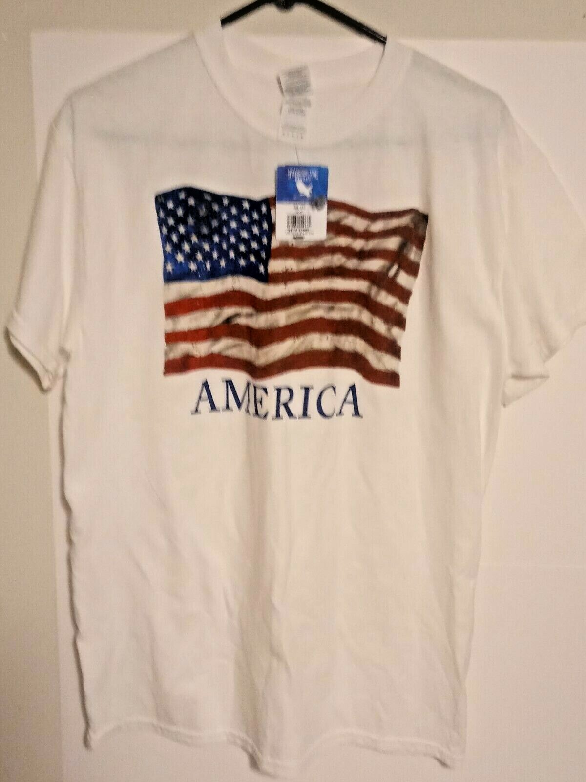 White T- Shirt Adult Size M American Flag by HOME OF THE BRAVE America