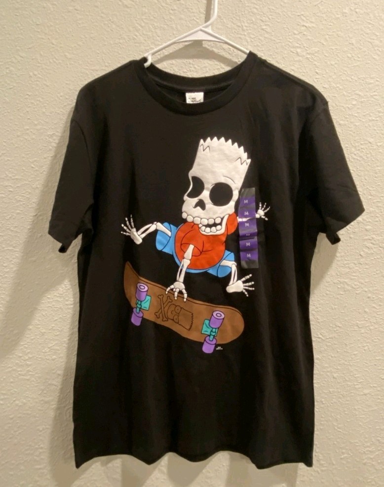 The Simpsons Bart Simpson Skeleton Skateboard T Shirt Mens M Short Sleeve Black