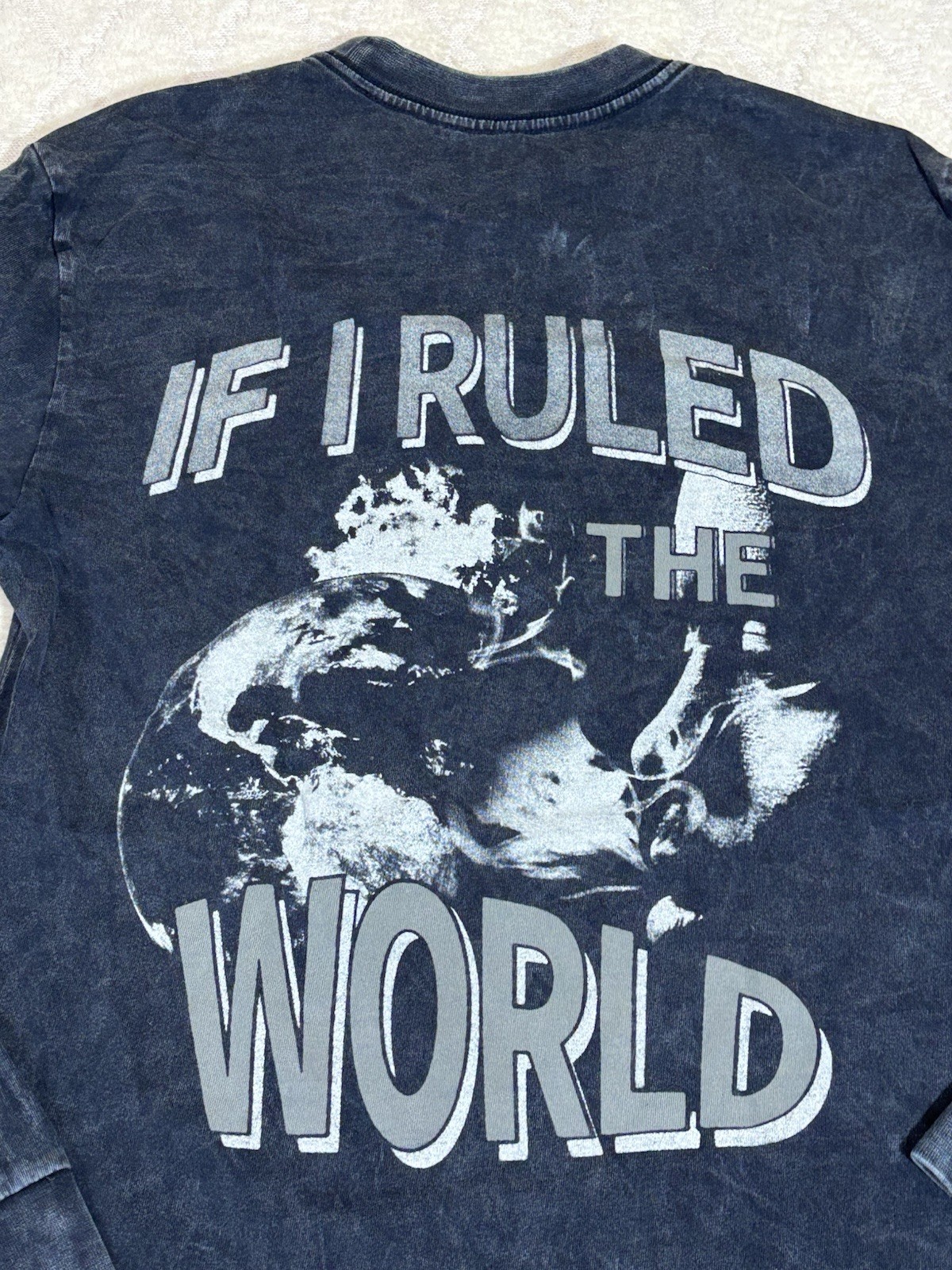 Nas Hip Hop If I Ruled The World 2 Sided Stone Wash Blue Long SleeveTee Size XS