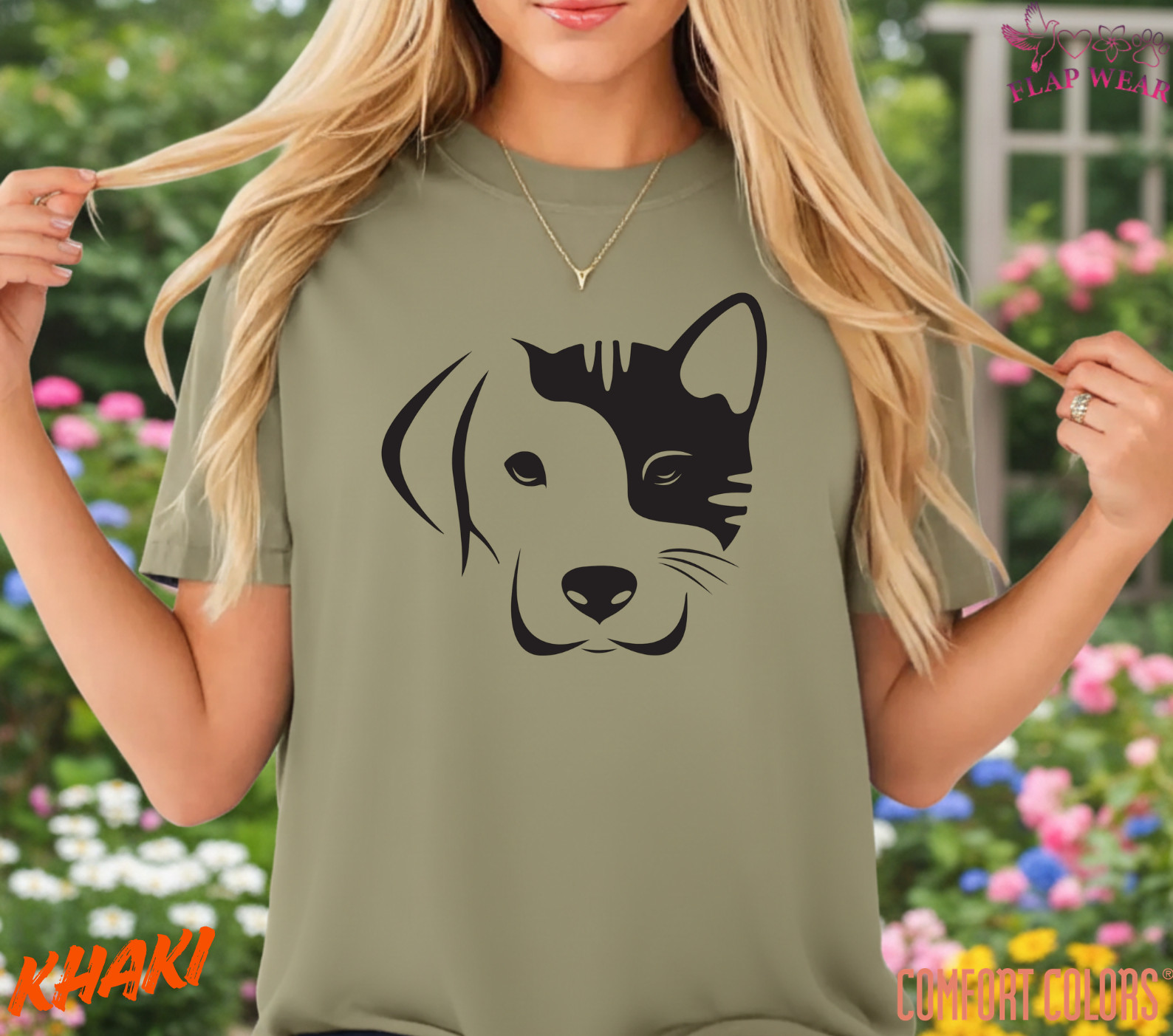 Dog and Cat Split Face T-Shirt – Minimalist Pet Lover Graphic Tee – Cute Dog Cat