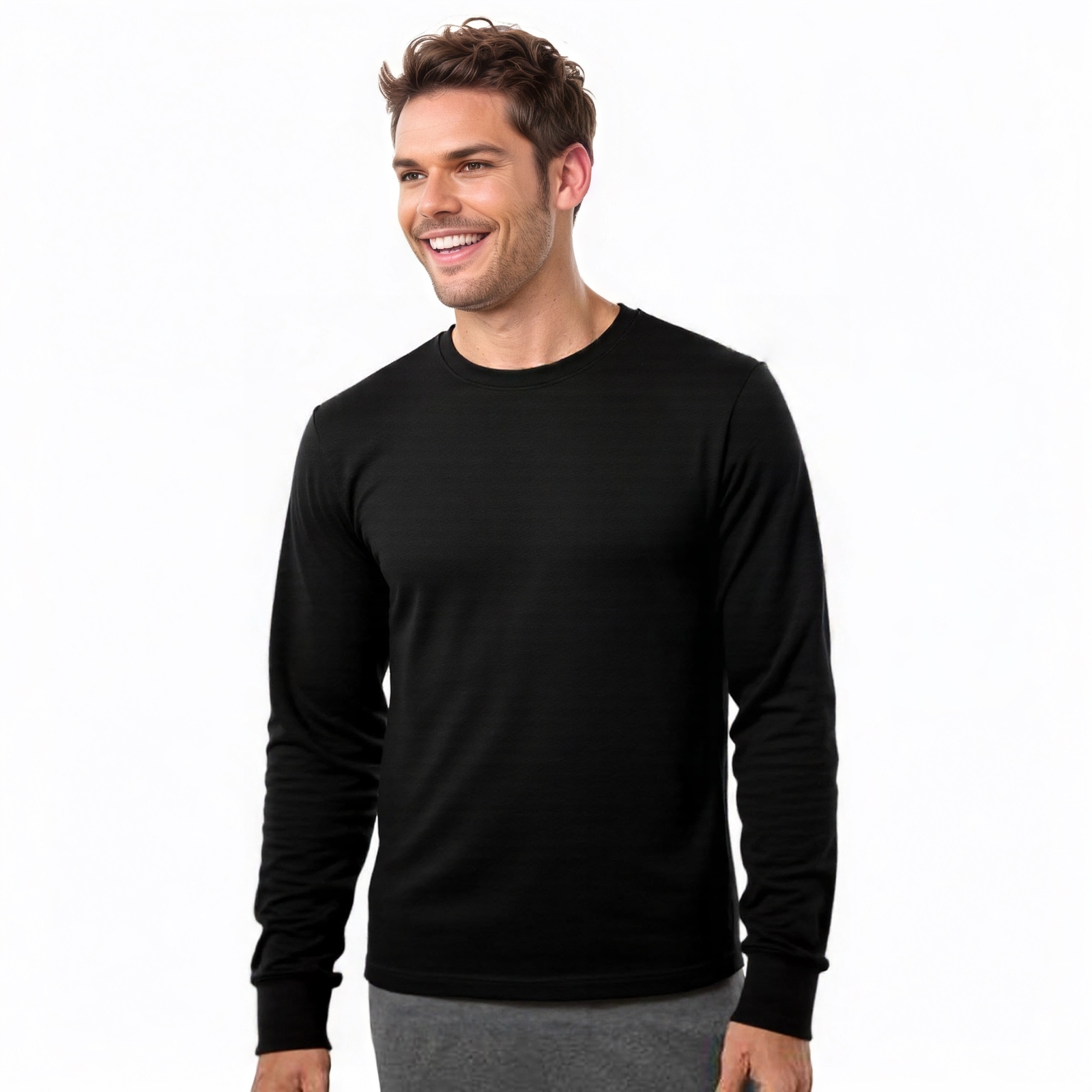 COUVER Men&rsquo;s Cotton Ribbed Cuff Crew Neck Long Sleeve T-Shirt, 1 Piece