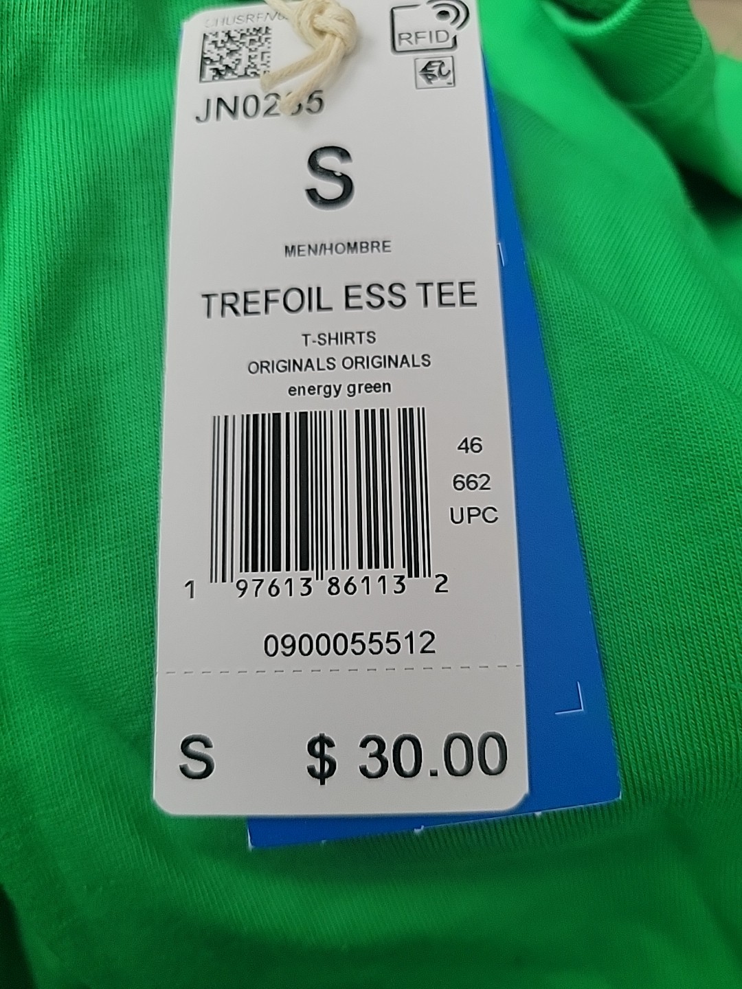 Adidas Men&rsquo;s Trefoil Essential Tshirt. Energy Green. Small. 100% Cotton