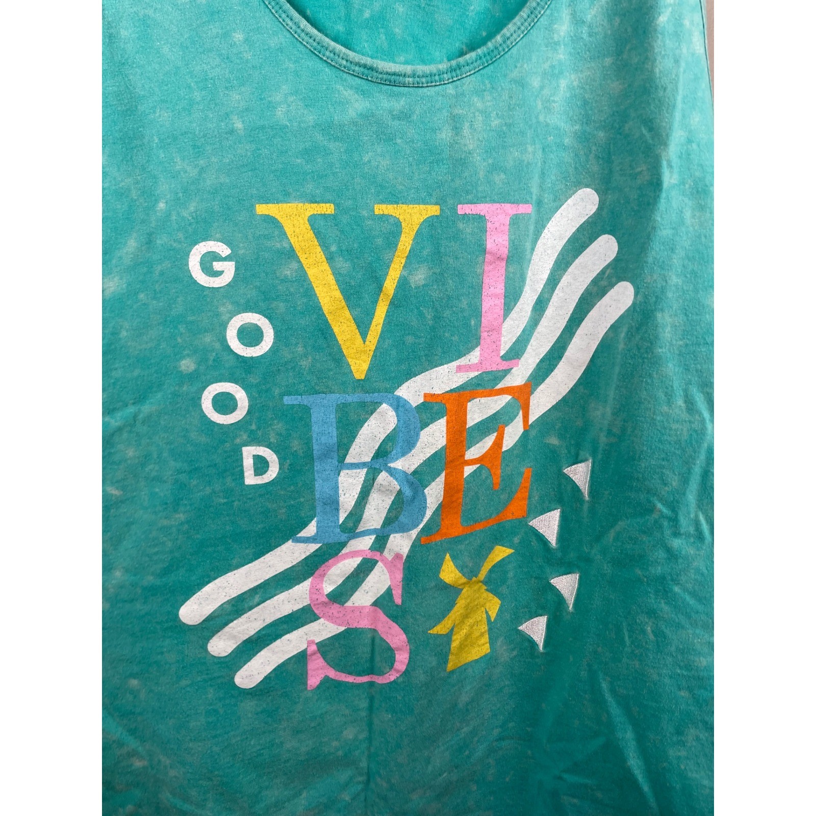Dutch Bros Tank Top Mens Large Teal Good Vibes Graphic Acid Wash Retro Coffee