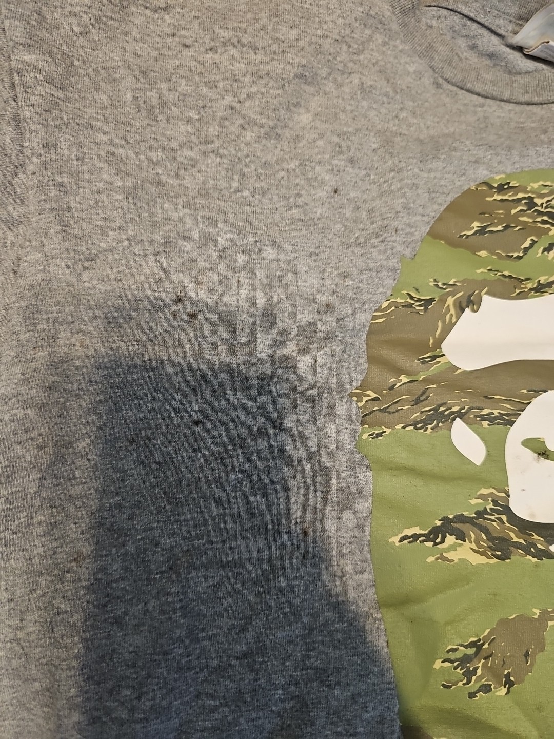 Bape 2 Xl Rare Big Ape Head Tiger Woodland Camo Grey Tee Small Stains See Pics