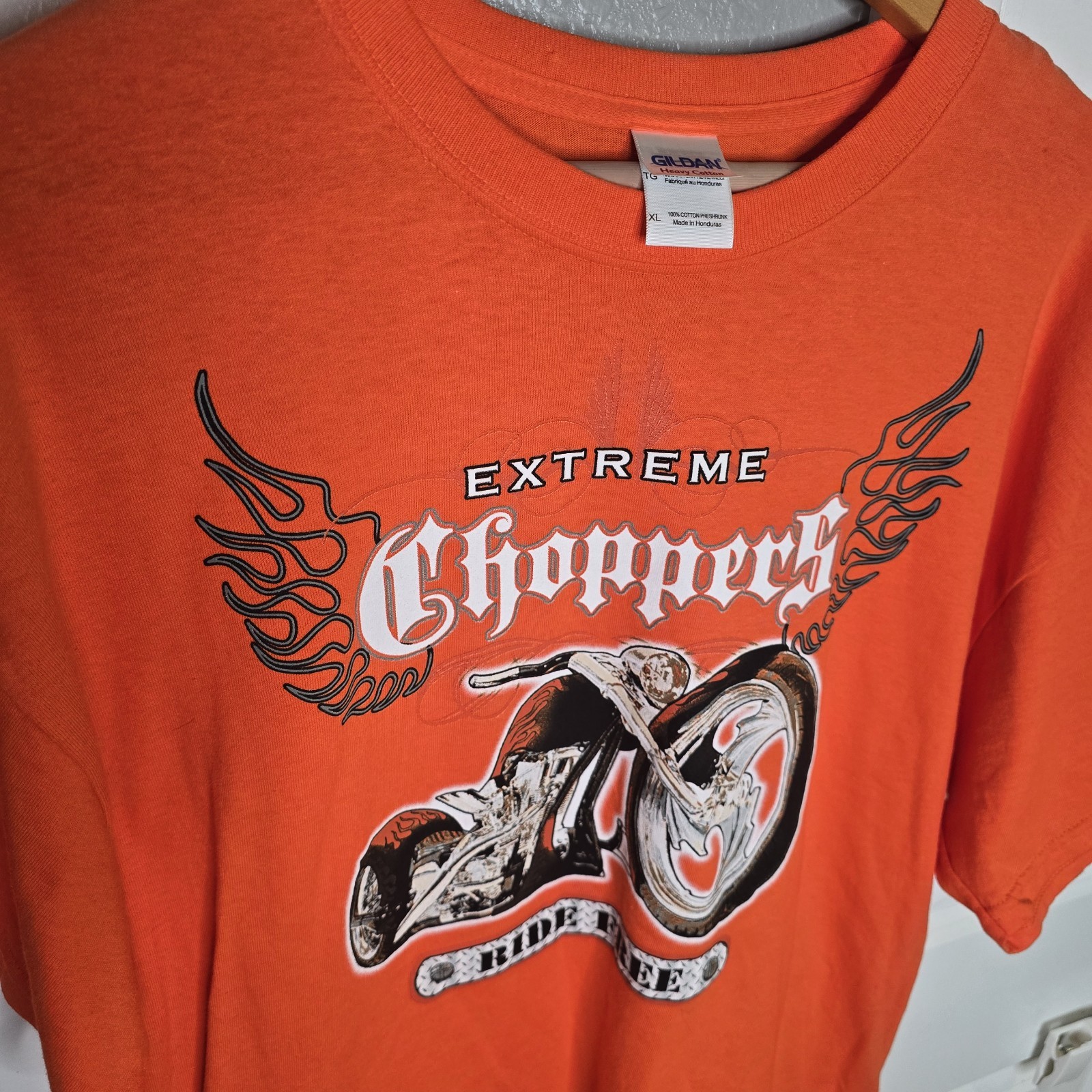 Extreme Choppers Motorcycle Men&rsquo;s XL Pullover T-Shirt Short Sleeve Orange