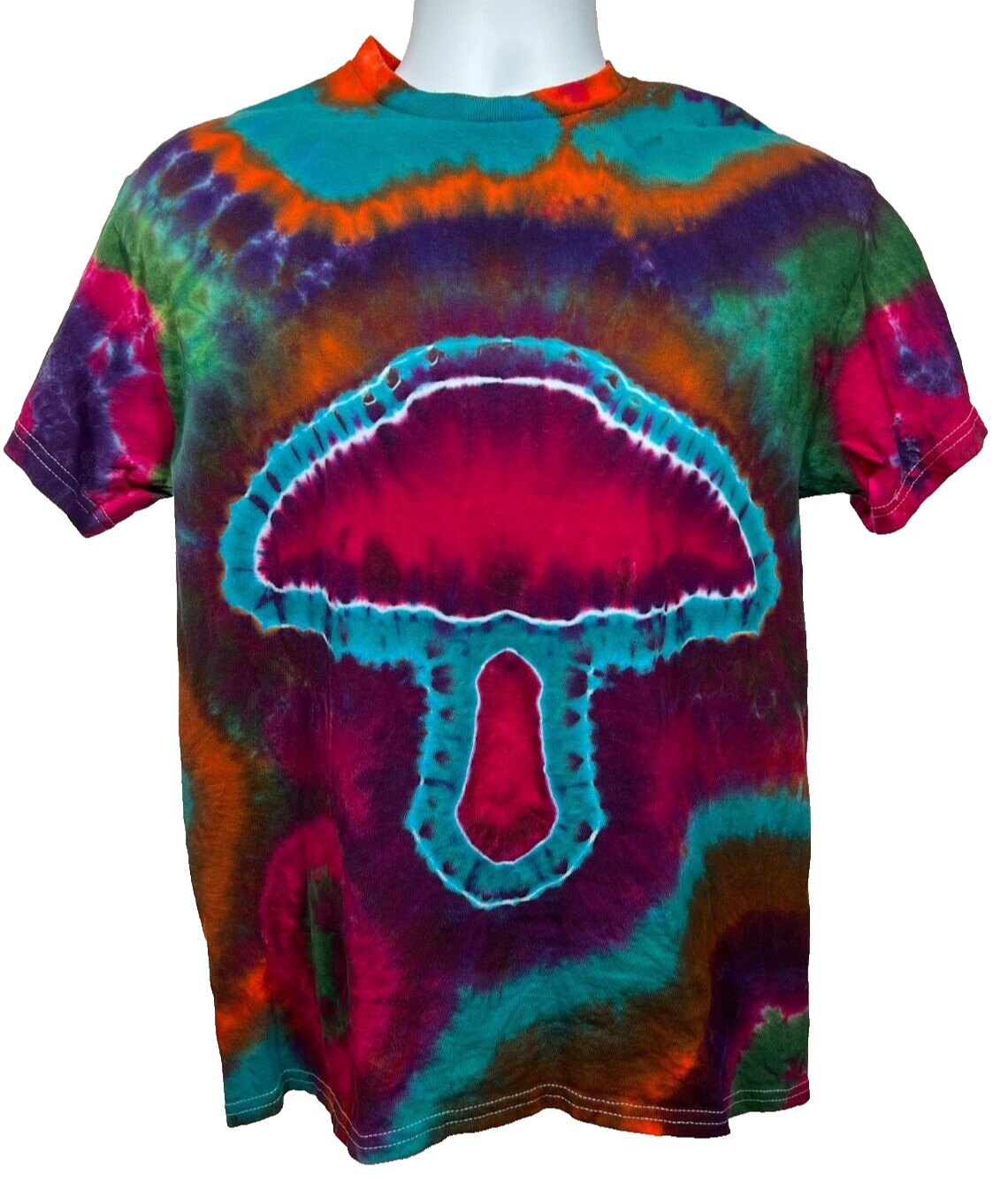 New Hand Unique Tie Dyed Gildan Mushroom Multi-Color Medium 100% Cotton TShirt
