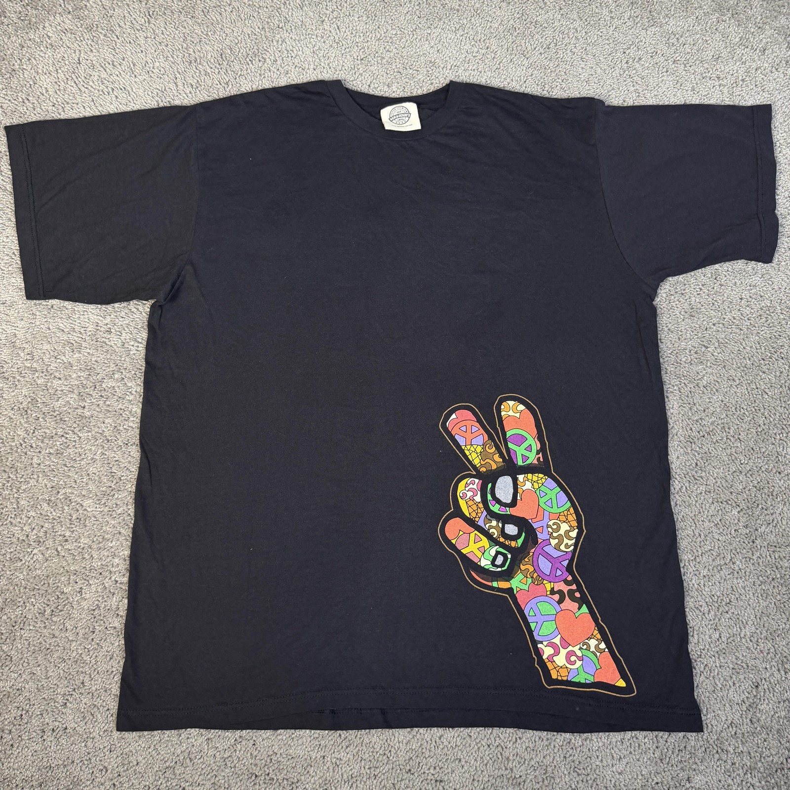 Ben & Jerry&rsquo;s Shirt Mens XL Black Peace Sign Hand Graphic Crew Neck Cotton