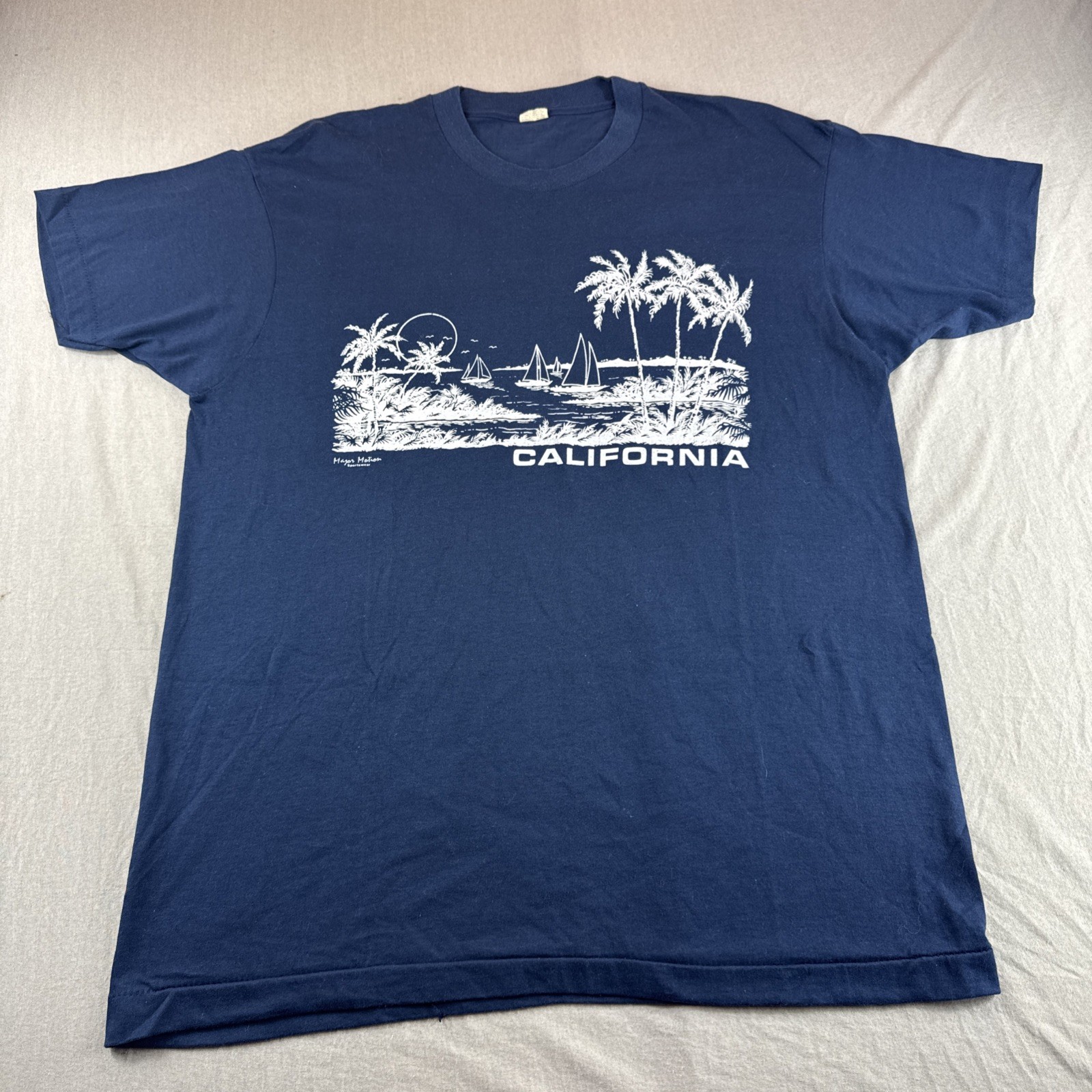 Vintage 80s California Surf Shirt XL Major Motion Single Stitch Made in USA Blue