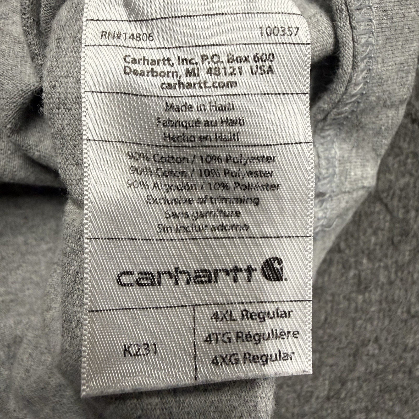 Carhartt T-Shirt Mens 4XL Gray Original Fit Long Sleeve Utility Workwear K231