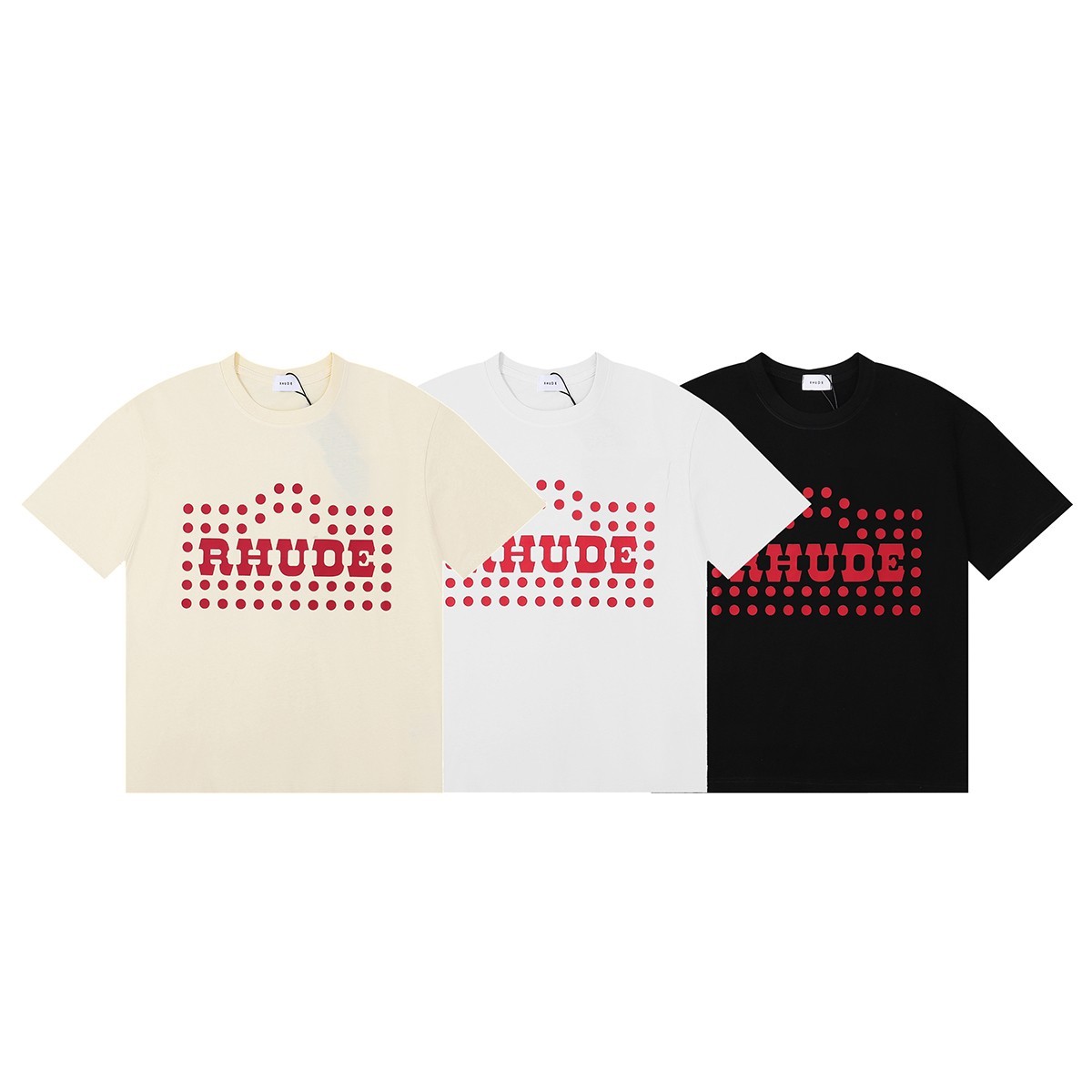 NEW RHUDE Men Women Printing Red Dots Cotton Short Sleeve POLO T-Shirt SZ:S-XL