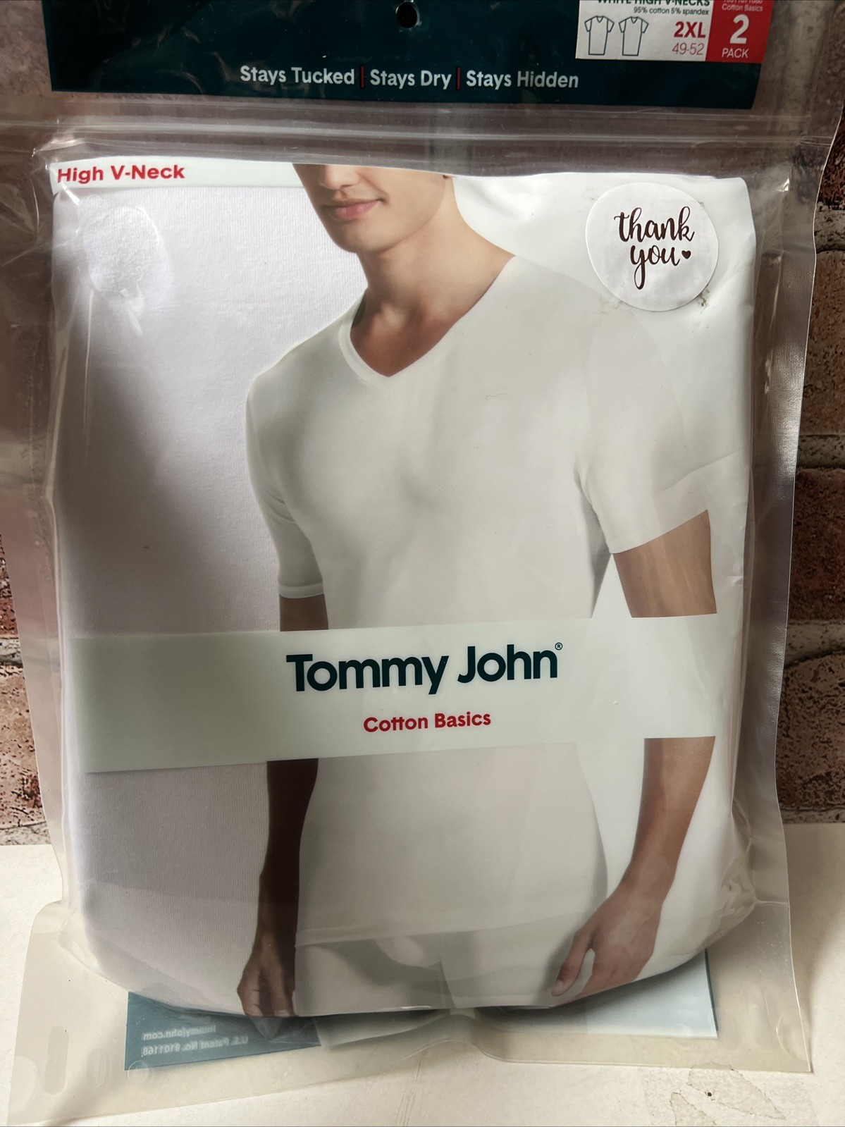 NEW TOMMY JOHN Cotton Basics Crew Neck T Shirt White 2XL 2 Pack Stay Tucked