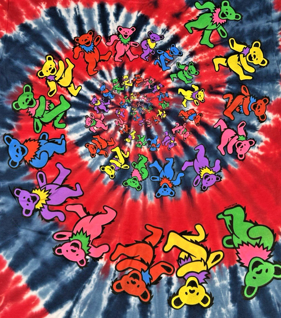 Grateful Dead Spiral Bears Multi Color Tie-Dye T-Shirt Size Large New