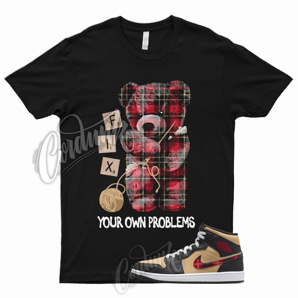 FIX T for 1 Mid Tartan Tan Black Red Plaid Shirt To Match Low High