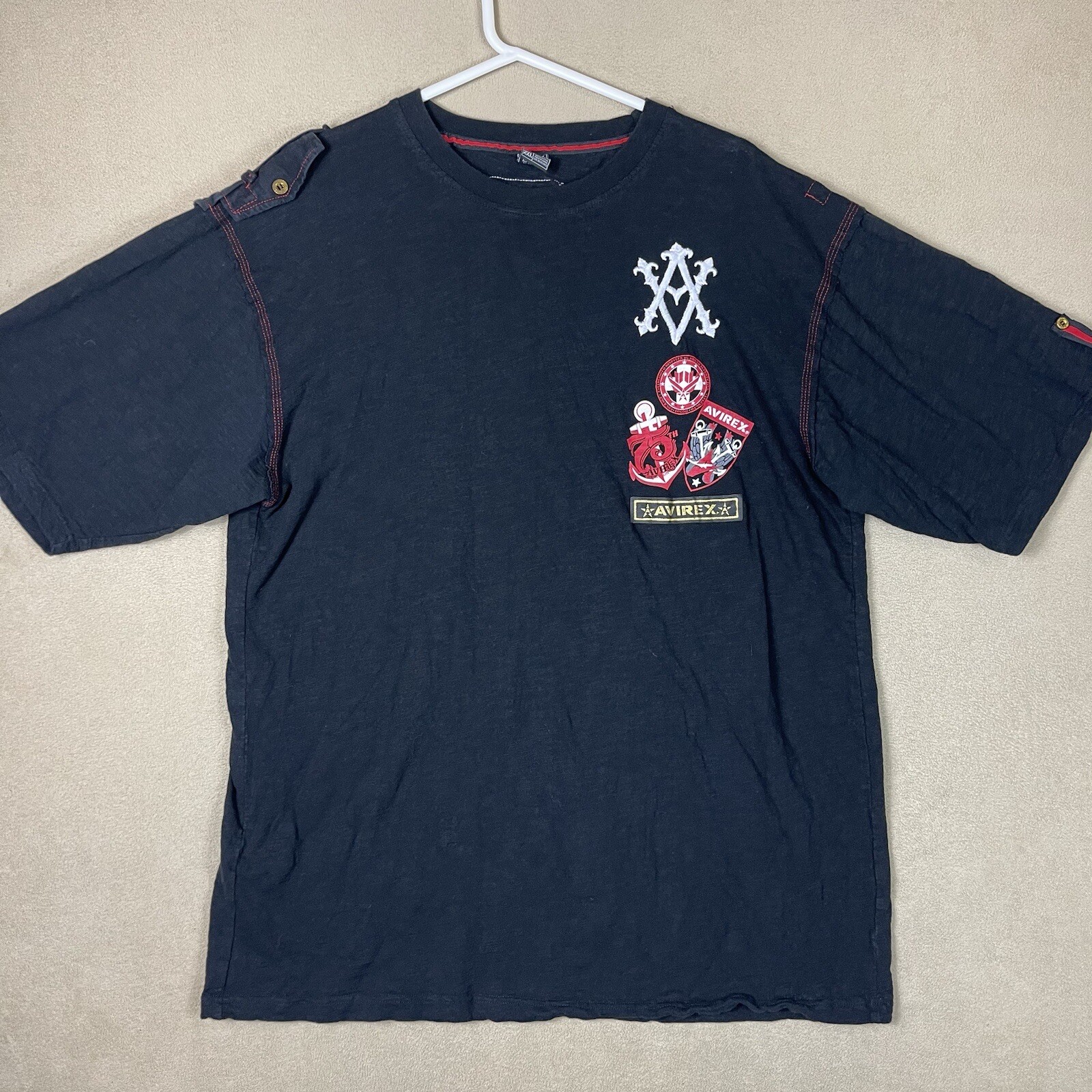 Avirex Shirt Adult XXL Black Classics T-Shirt Short Sleeve Print Mens