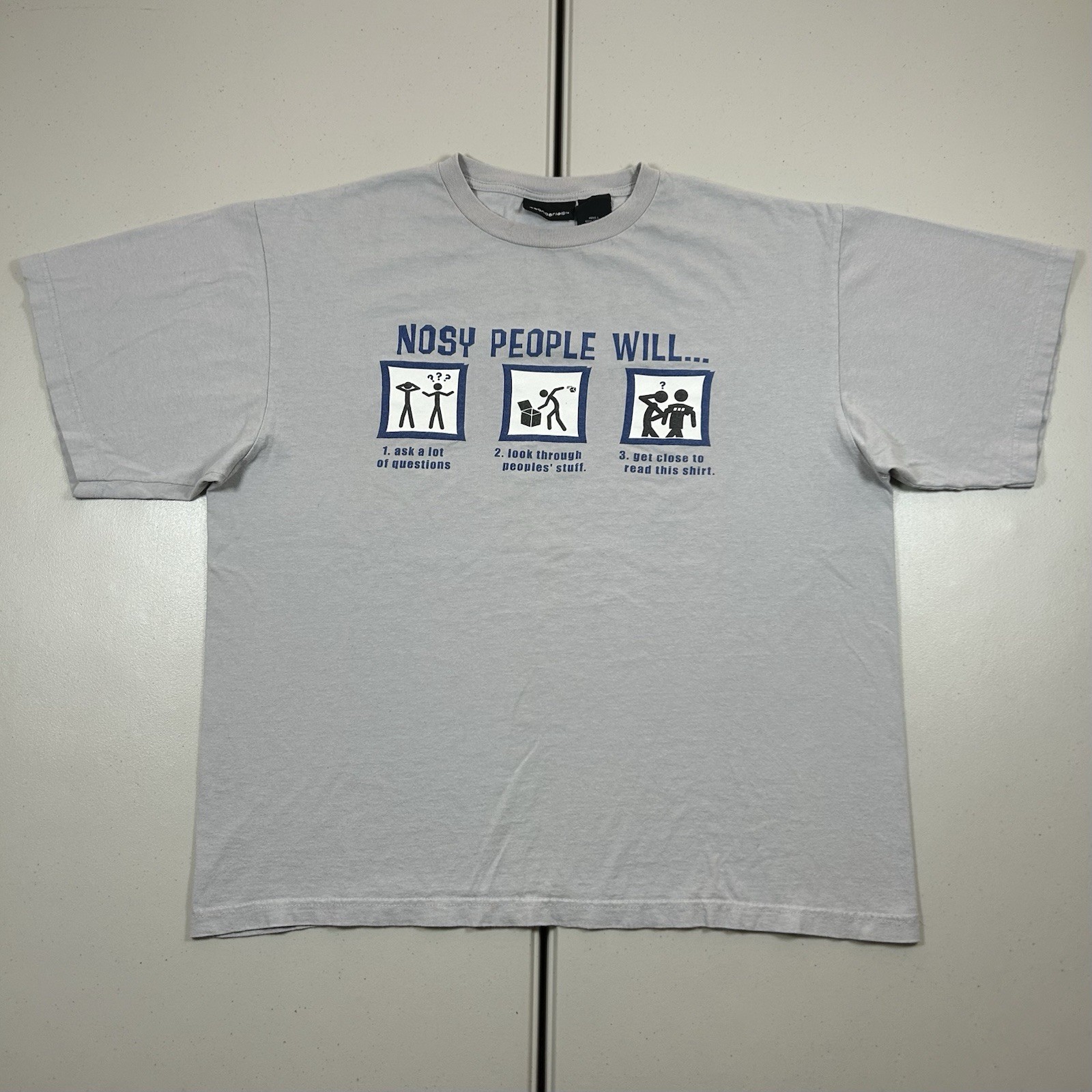 Vintage y2k No Boundaries Stickman Graphic Shirt Size Large « Nosy People Will.. »