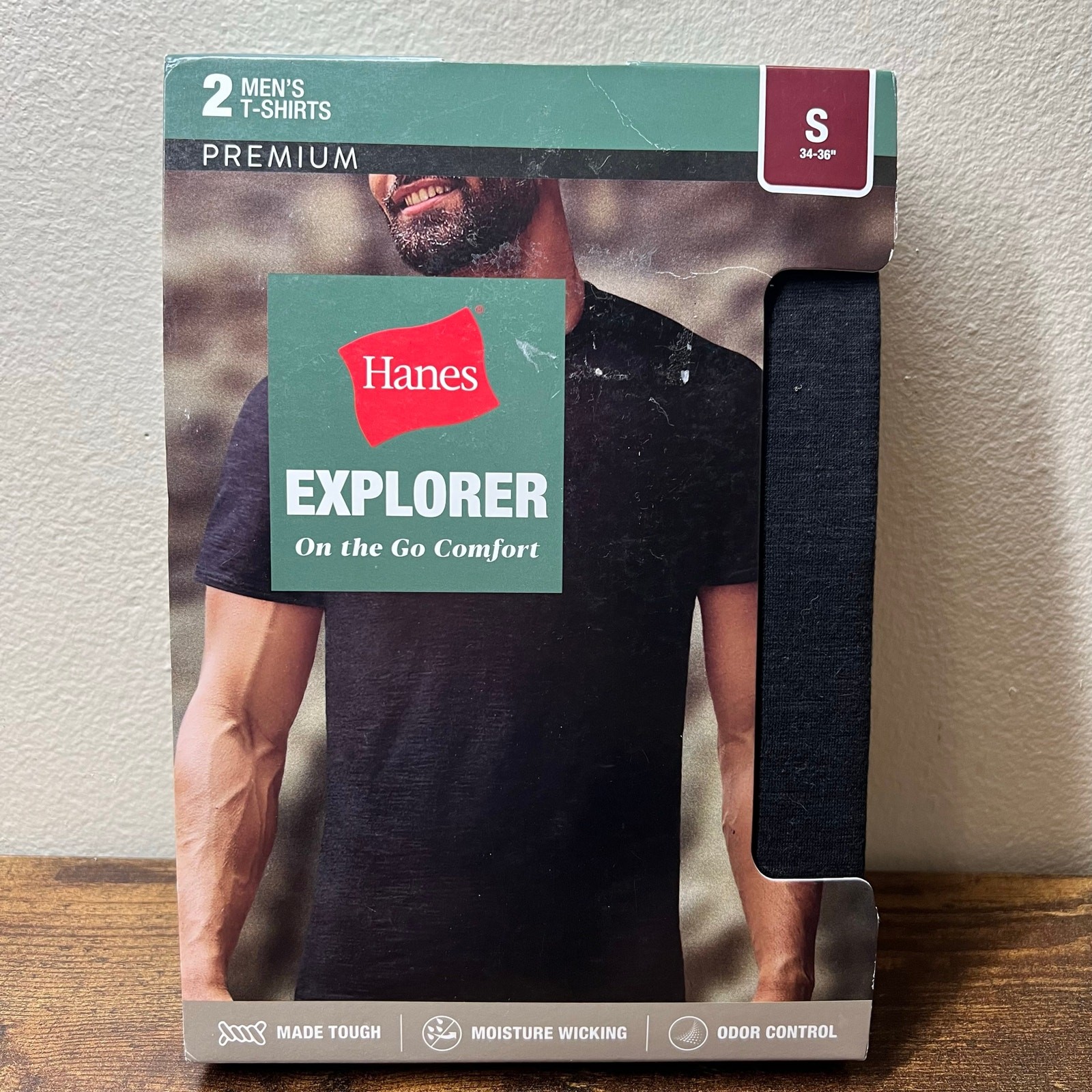 2 Pack Hanes Explorer Premium T-Shirt Mens Small 34-36 Crew Neck Cotton Tee New