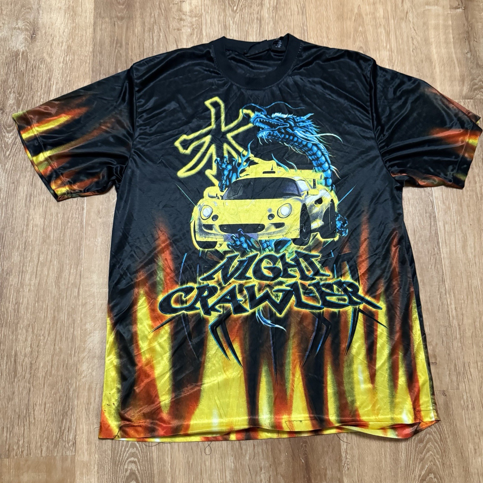 Vintage No Boundaries Night Crawler Dragon Car Flaming Shirt Tribal Size XL Thin