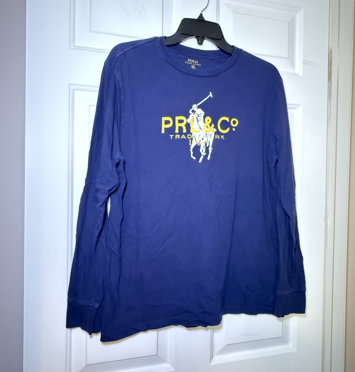 Ralph Lauren Polo Men’s XL Long Sleeve Logo Tee Navy & Yellow Logo Iconic Polo