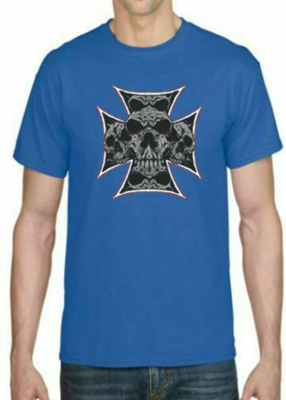 Adult DryBlend® T-Shirt – ( SKULL CROSS – BIKER / CHOPPER)