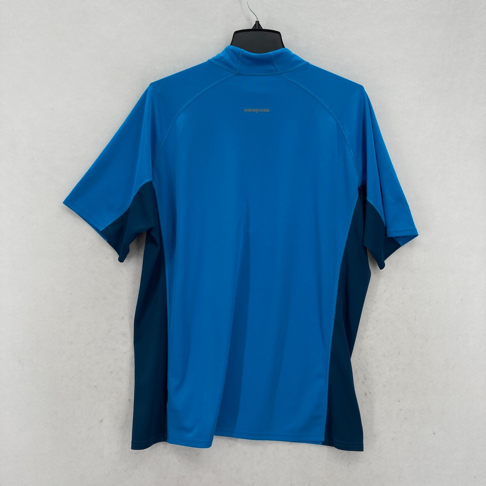 Patagonia Half Zip Short Sleeve Shirt XL Blue Mock Neck Lightweight Hiking Camp