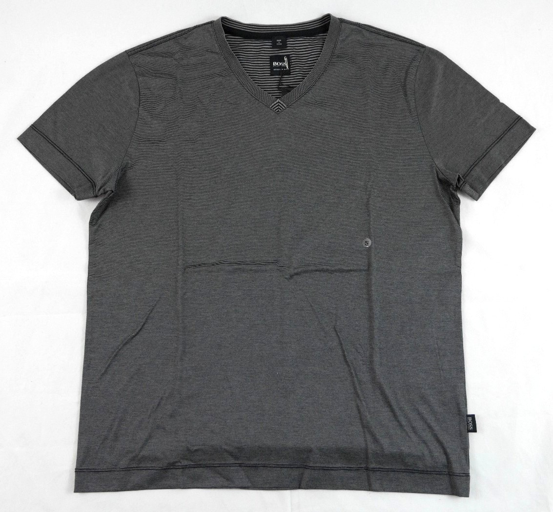 Hugo Boss GR-Messina Gray V-neck Microstriped T-Shirt Sz. S BNWT 100% Authentic