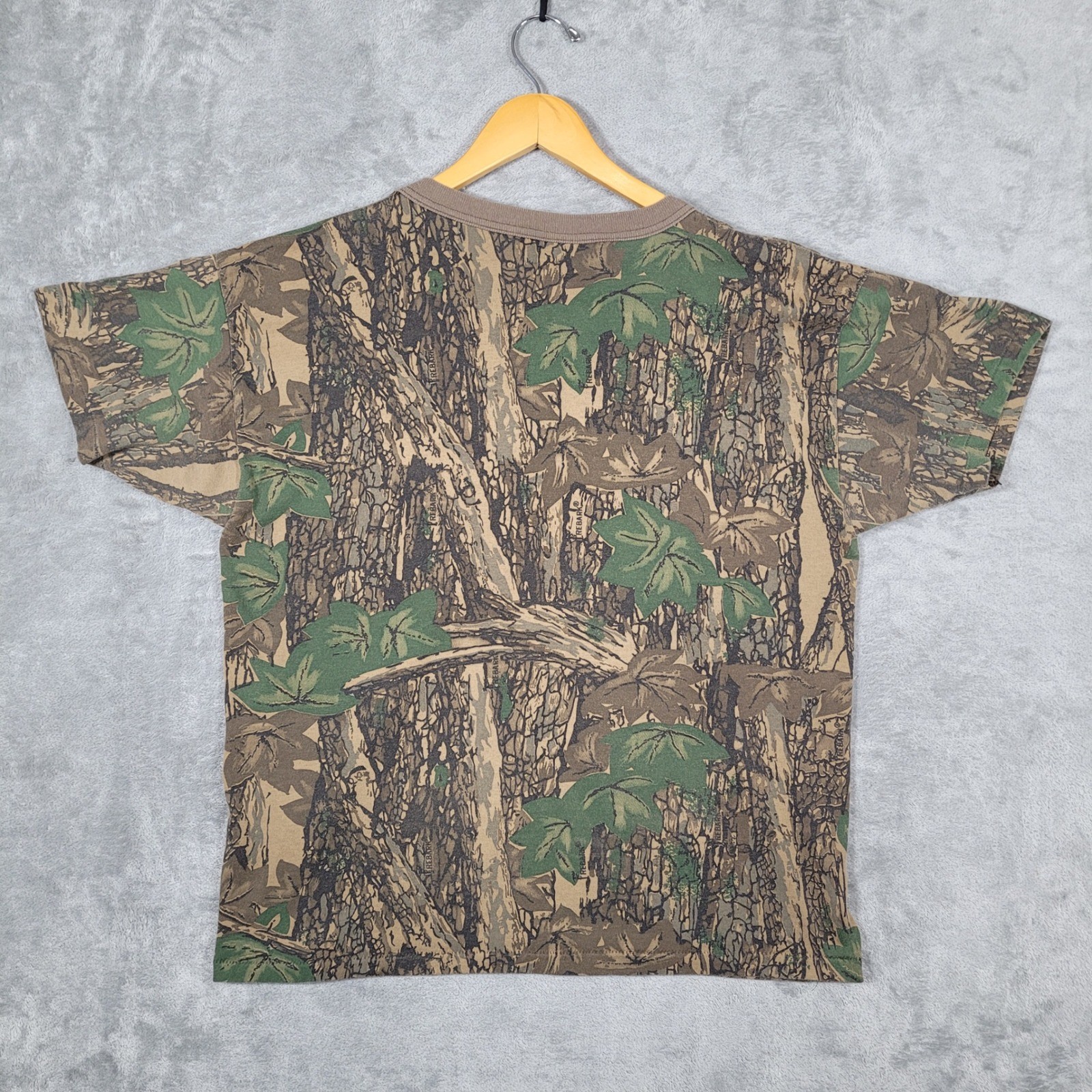 Ace Sportswear T-Shirt Mens L Brown Trebark Camo Pocket Tee Vintage Made in USA