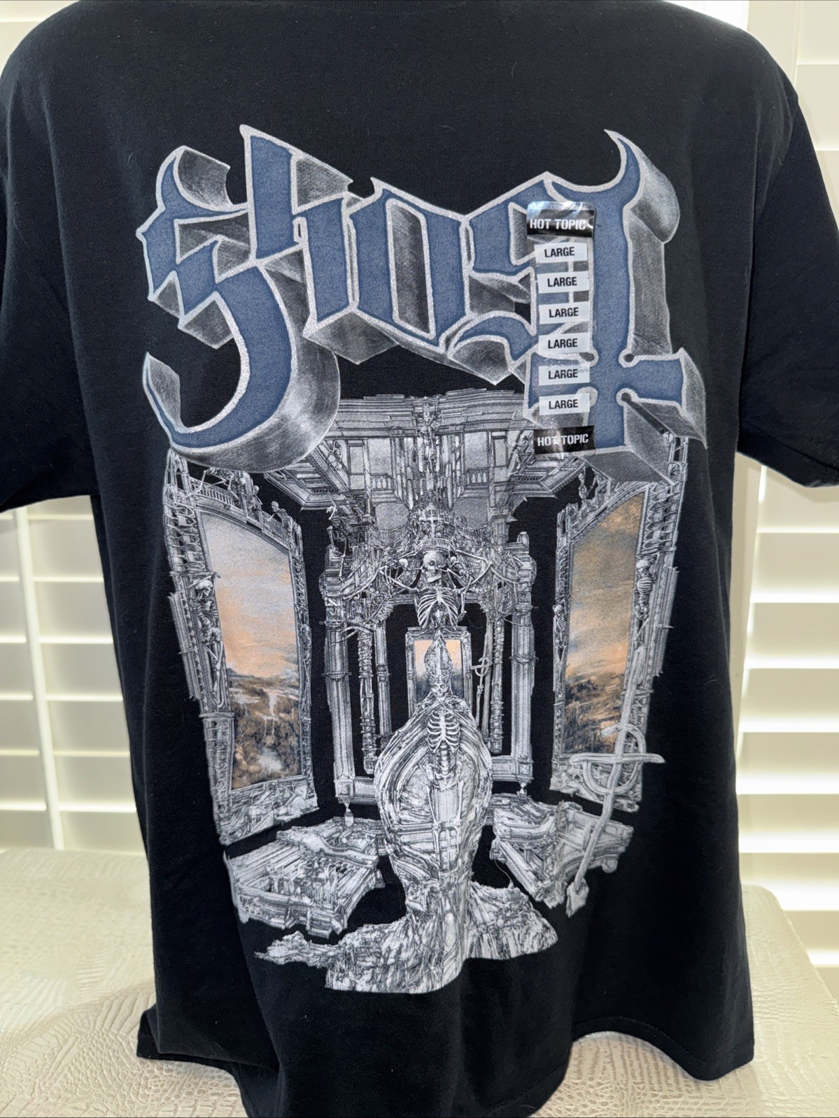 Official Ghost Skeletá Glitter T-Shirt Large L Death Rock Metal Band T-Shirt New