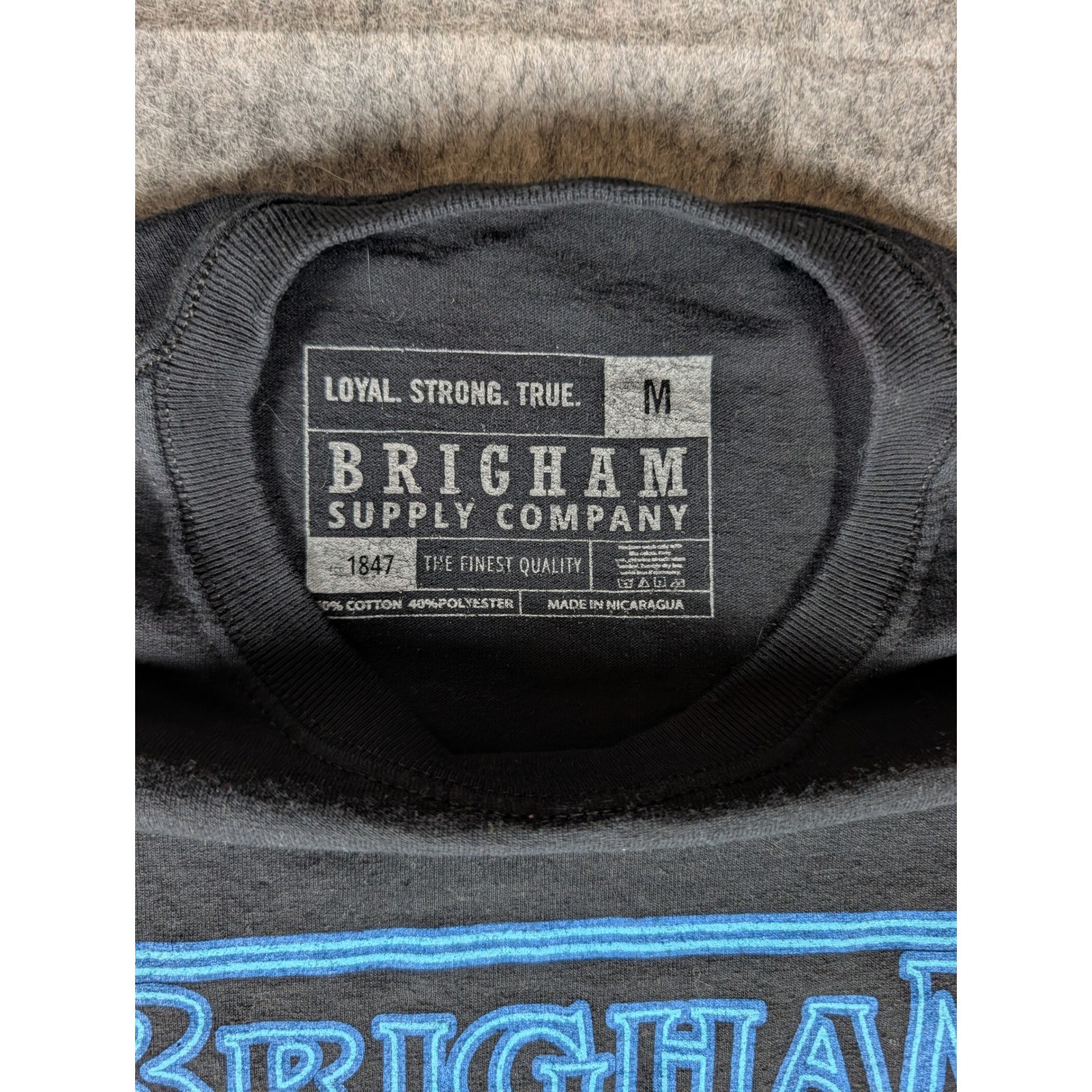 Brigham Young University BYU Long Sleeve Graphic T-Shirt Black Blue Neon Logo