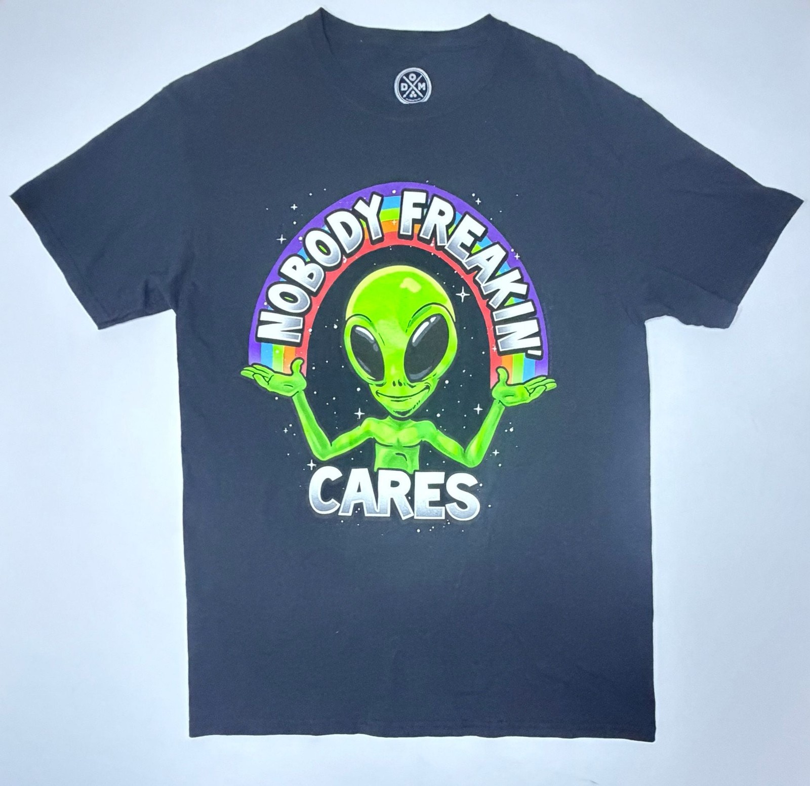 DOM Nobody Freakin&rsquo; Cares Alien Rainbow Graphic T-Shirt