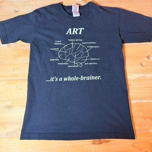 Bayside Mens Art Whole Brainer Graphic T-Shirt Black Small Made in USA