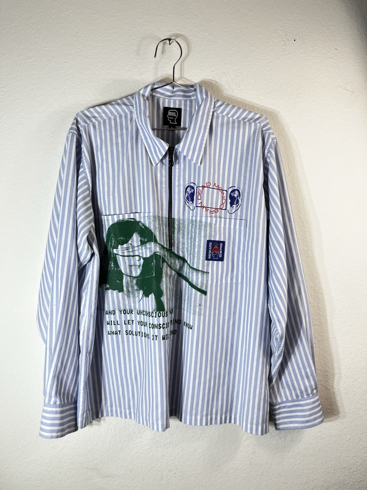 Brain Dead Half-Zip Long Sleeve Shirt – Light Blue Large
