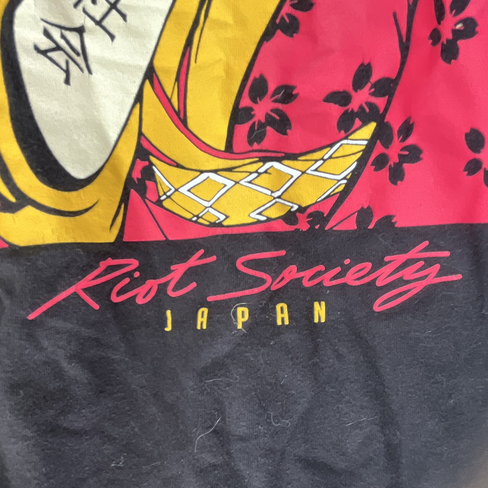 Riot Society Japan Skull Geisha Graphic Print Black Crew Neck Tee Men&rsquo;s LARGE