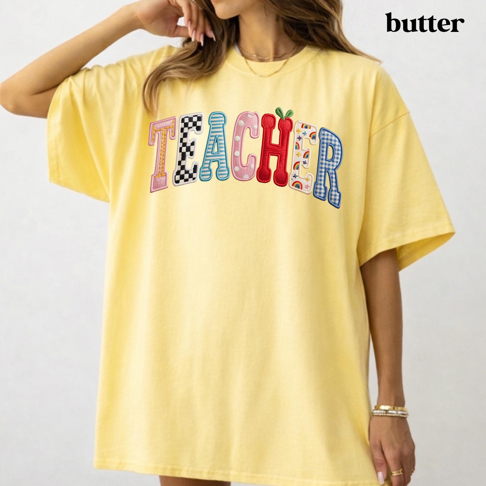 Faux Embroidered Teacher T-Shirt, Teacher Appreciation Gift