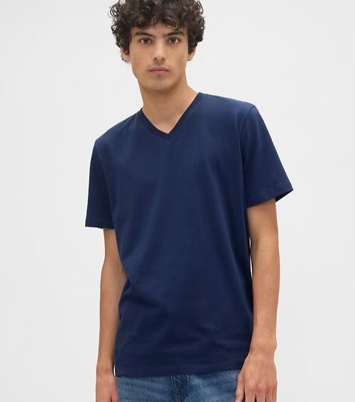 Gap Everyday Soft Shirt Mens Large Tapestry Navy Blue V-Neck Cotton Jersey Tee L