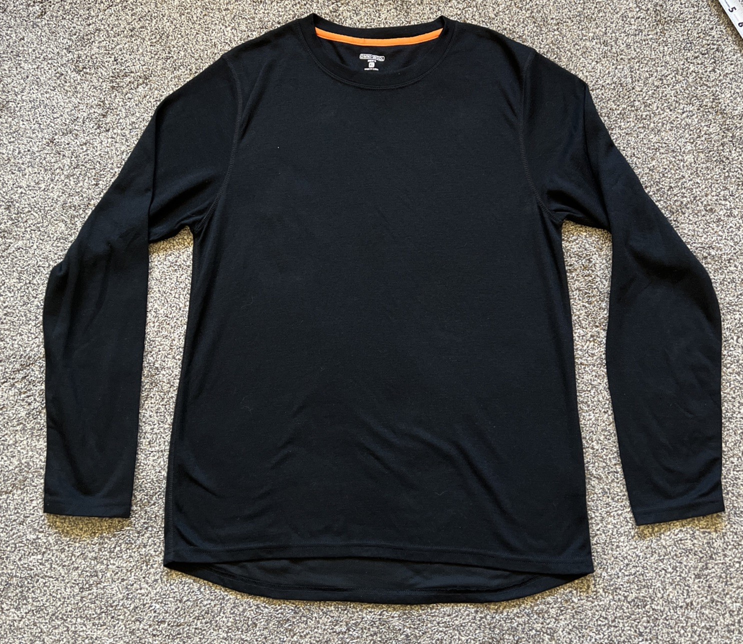 Omni-Wool Base Layer Shirt Men’s XL Black Wool Blend Crew Neck Long Sleeve