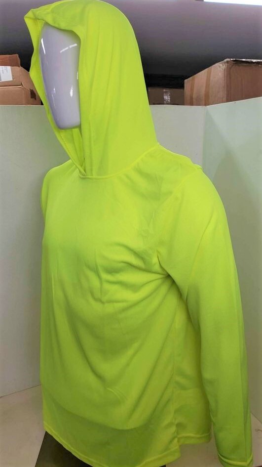 Hi Vis Long Sleeve Safety Shirt With Hoodie, Polyester Birdeye Mesh Fabric