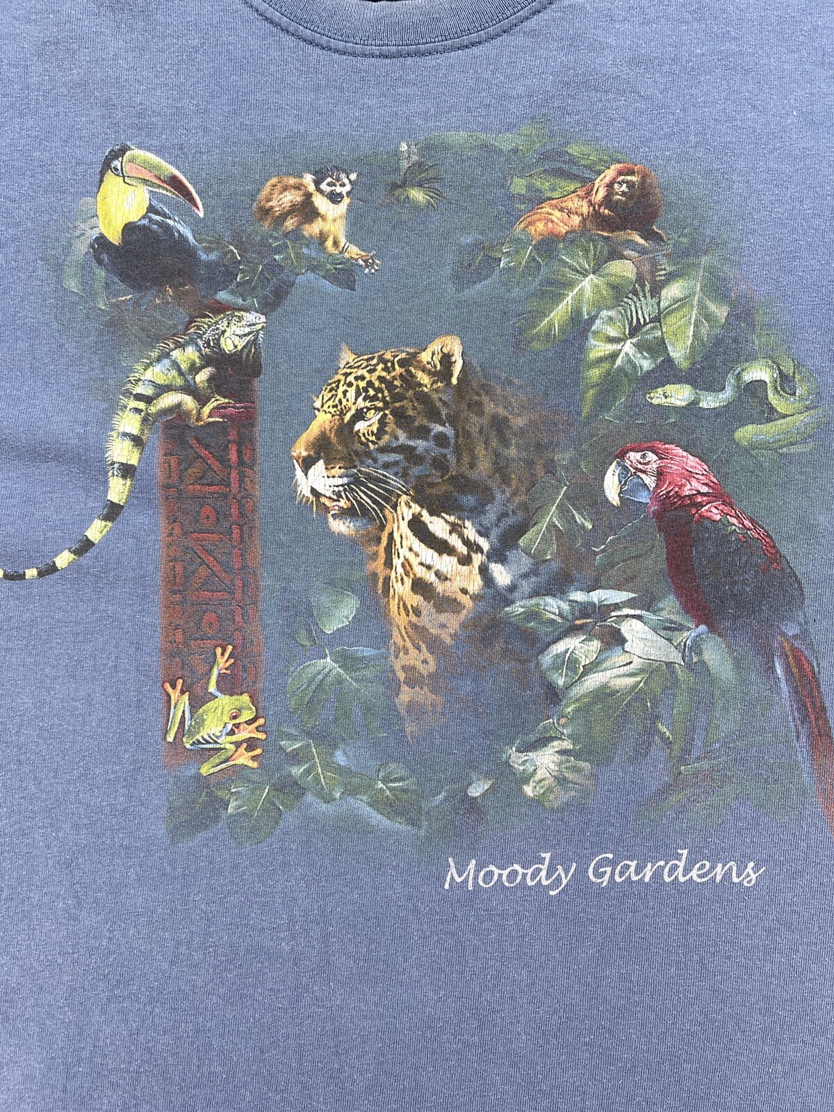 Blue Vintage MOODY GARDENS Galveston TEXAS Gulf Beach Animals Large Shirt