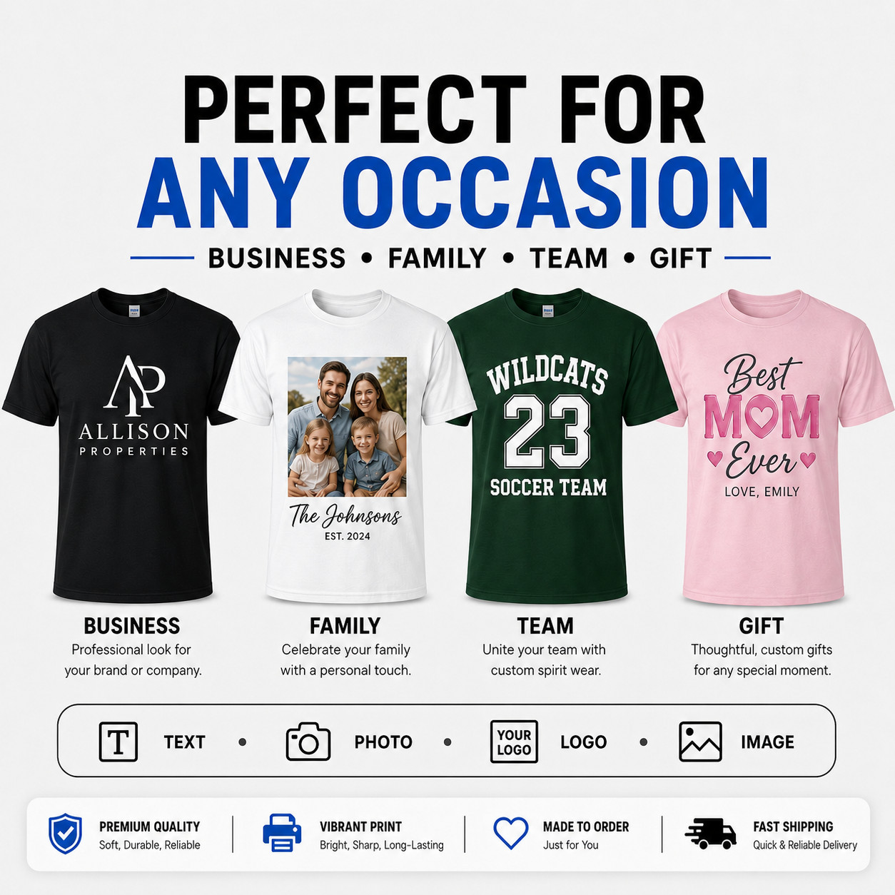 Plus Size Custom Text T-Shirt Personalized Crew Neck Tee 2XL-5XL retail & lot