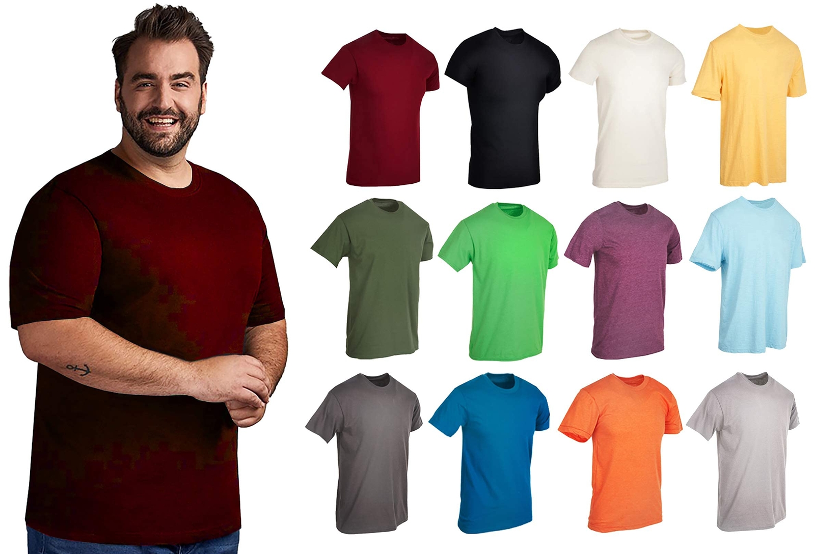 BILLIONHATS 12 Pk Wholesale Men&rsquo;s Cotton T-Shirt Bulk Big Tall Short Sleeve Tees