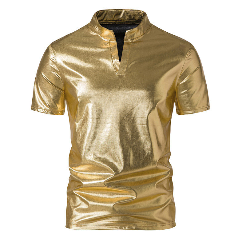 Men&rsquo;s Glossy Henry Collar Fashion Nightclub T-Shirt